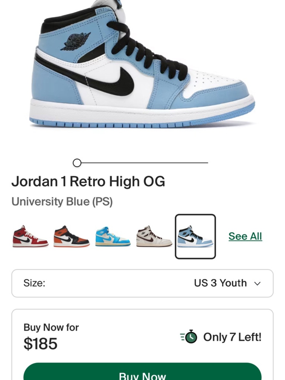 Jordan 1 Retro High OG in University Blue Boys Size 3